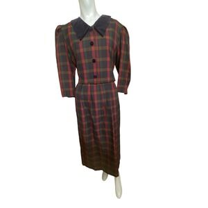womens Miss Dorby 12 multicolor plaid dress Velvet Collar Pullover‎ Grandma Core
